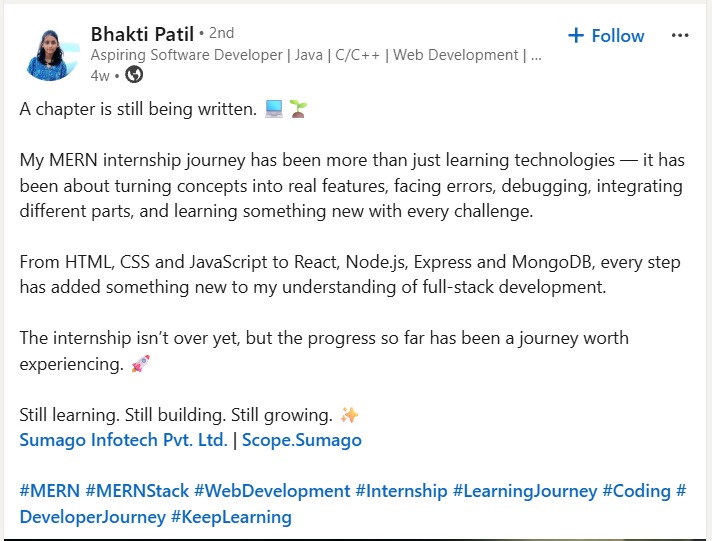 Bhakti Patil — MERN internship journey
