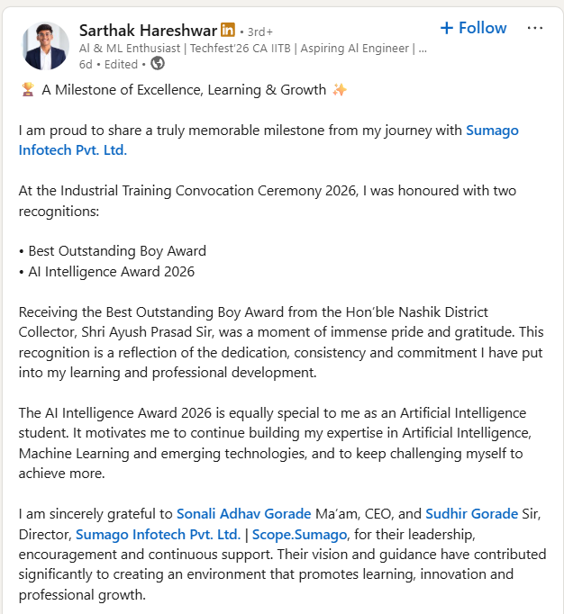 Sarthak Hareshwar — Best Outstanding Boy & AI Intelligence Award 2026