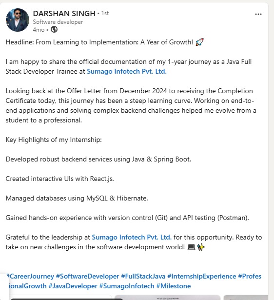 Darshan Singh — Java Full Stack Developer journey