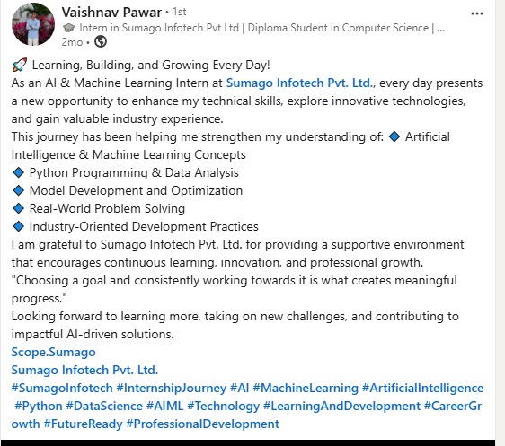 Vaishnav Pawar — AI & Machine Learning internship