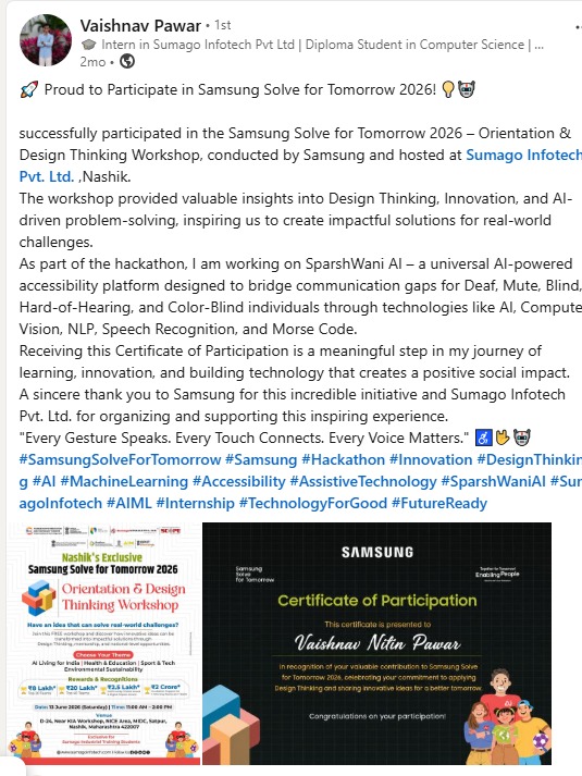 Vaishnav Pawar — Samsung Solve for Tomorrow 2026